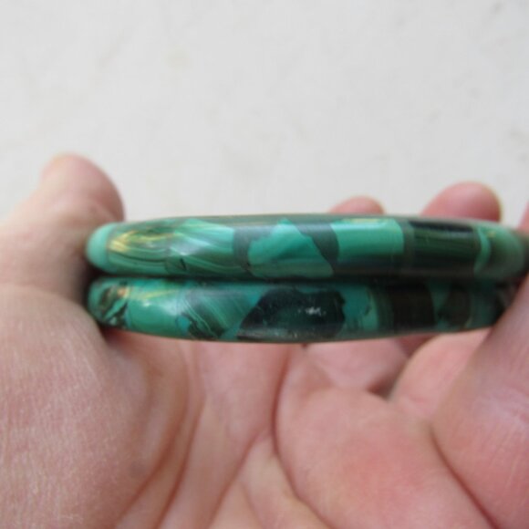 Set of 2 Green Malachite Stone and Brass Bangles - Picture 2 of 4